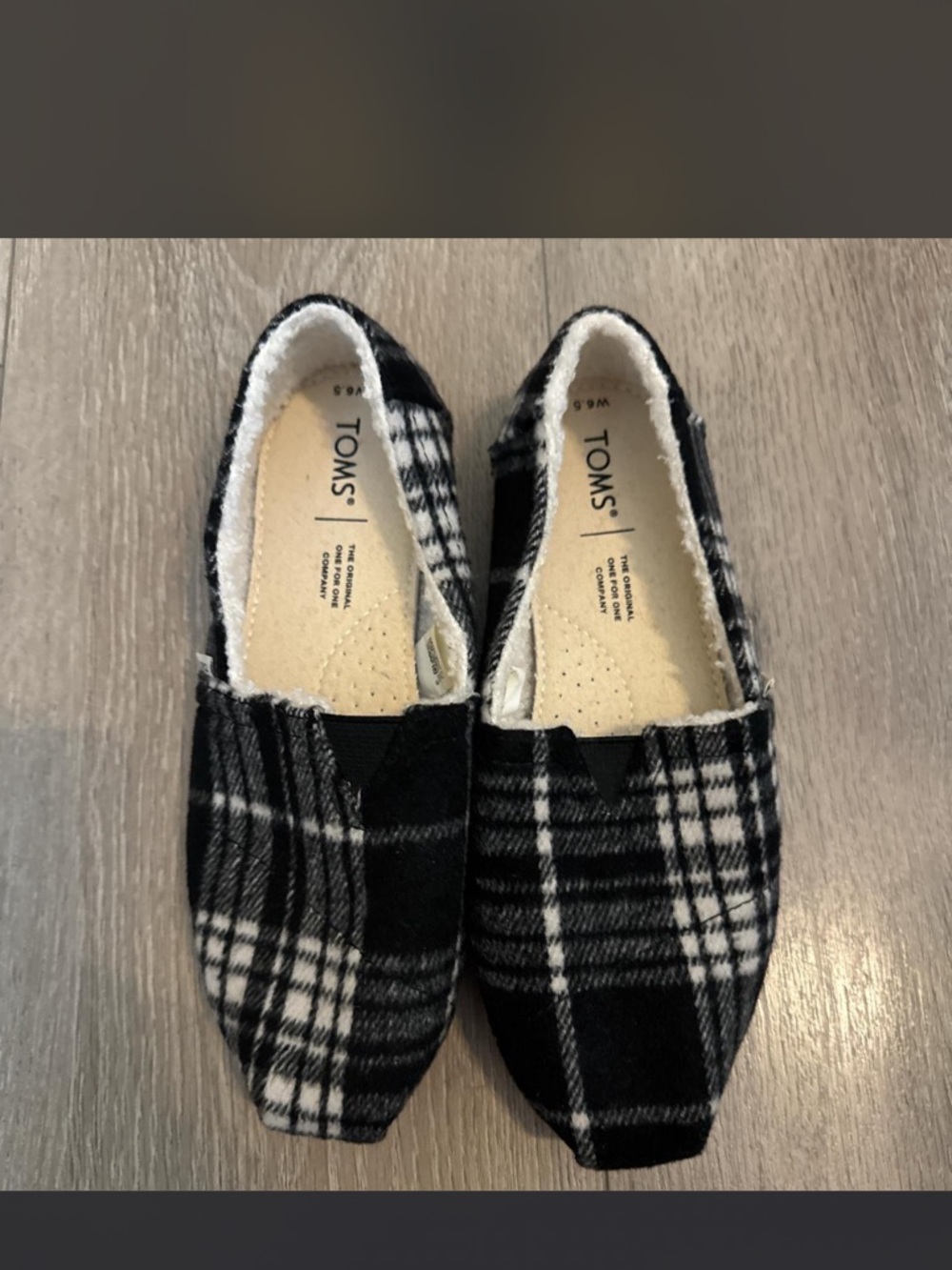 TOMS Black & White Plaid Slip-On Moccasins